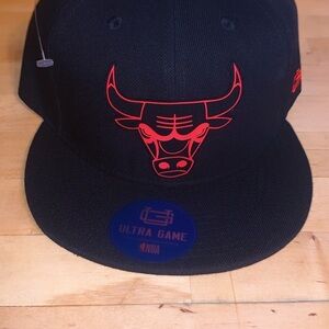 Black and Red Matte Bulls SnapBack